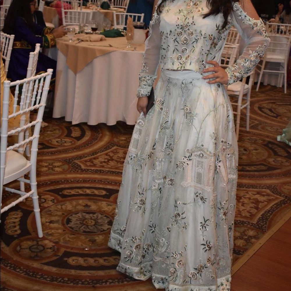Pistachio Green Blue Pakistani Lehenga Dress